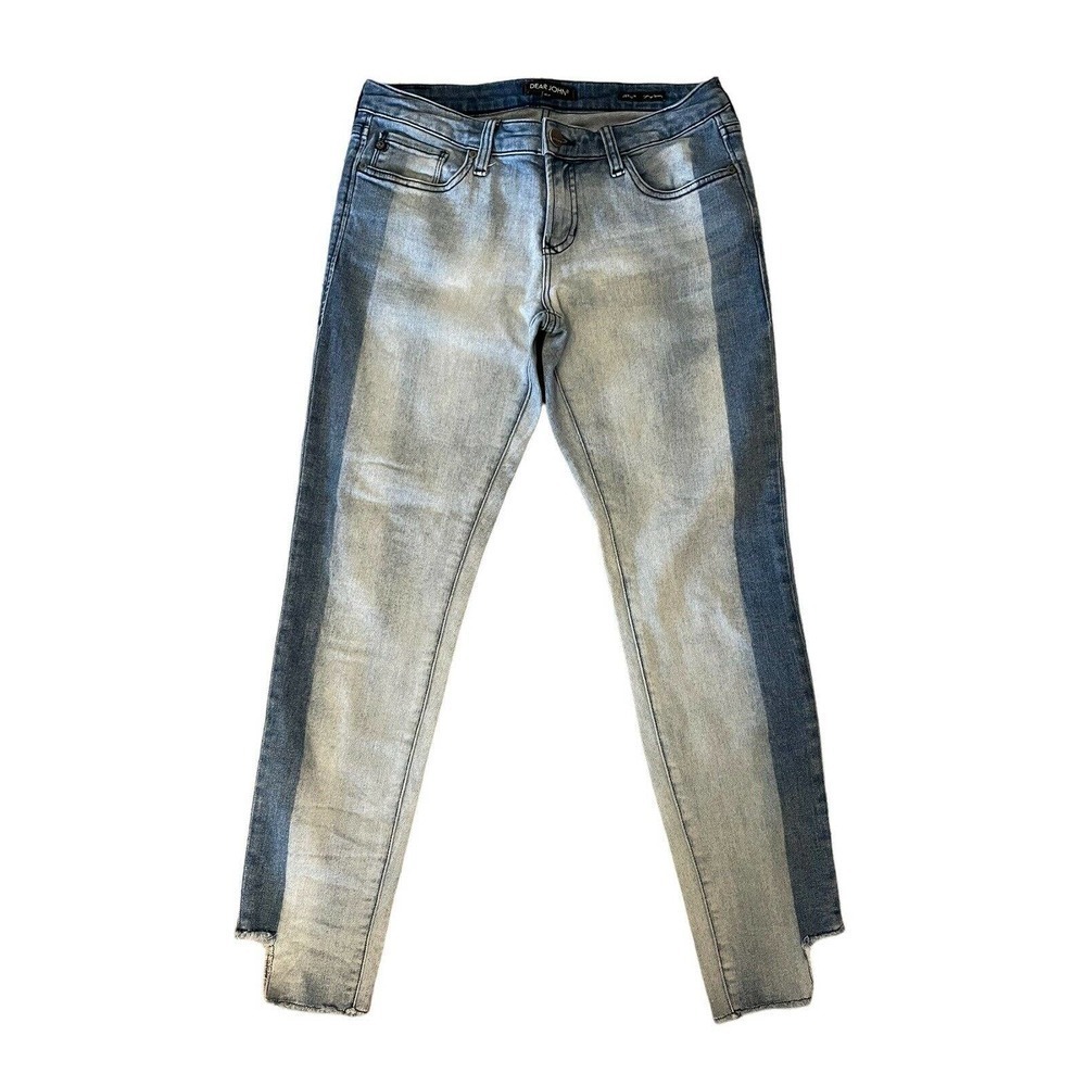 Dear John Jeans Side Stripe Size 27 Joyrich Comfort Skinny Raw Chewed Hem Clyde